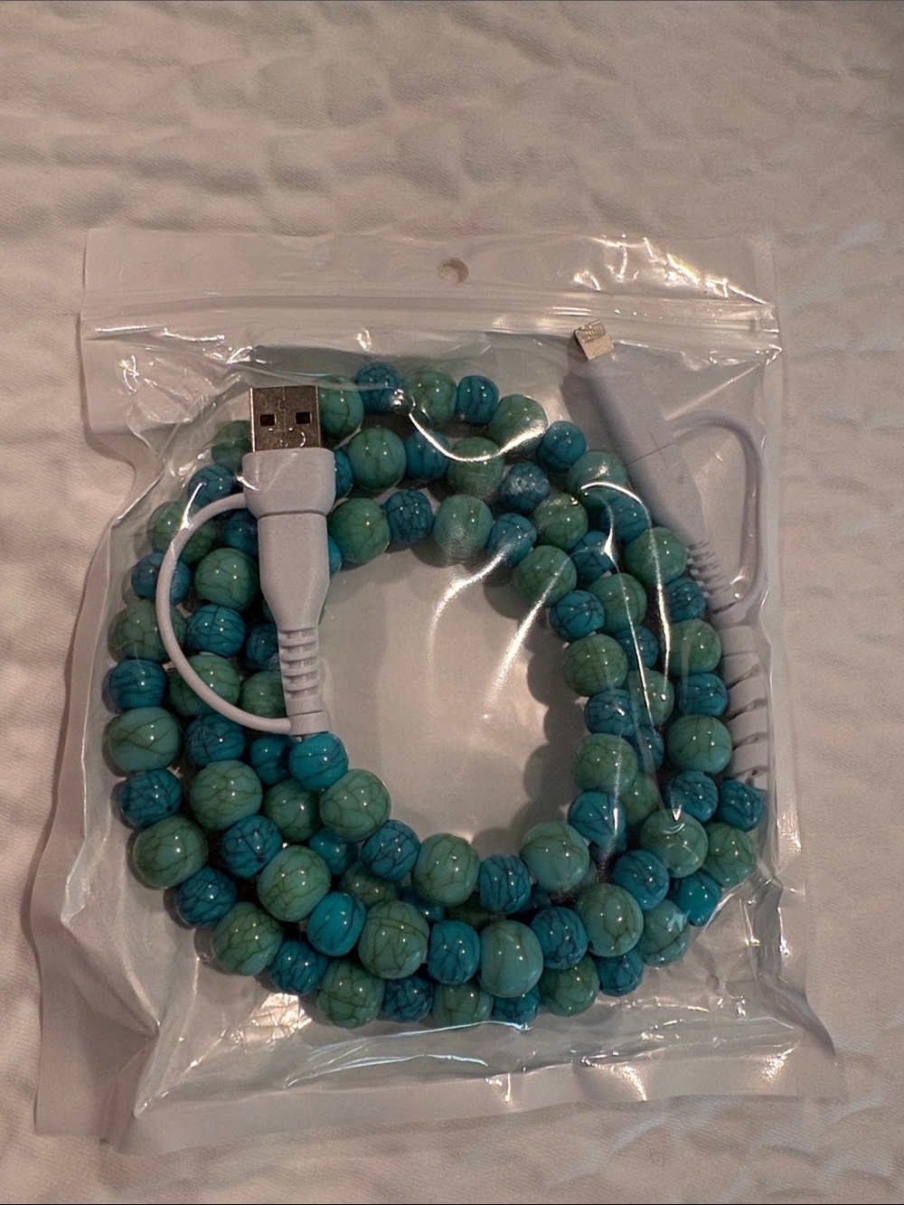 Turquoise Beaded USB 4-in-1 Charging Cable - Compatible Cell Phone Accessory